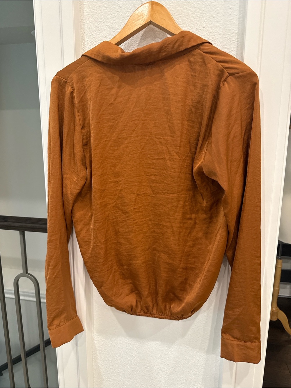 LUCCA Satin Wrap Blouse Cinnamon Brown Long Sleeve Top Medium - Picture 3 of 3